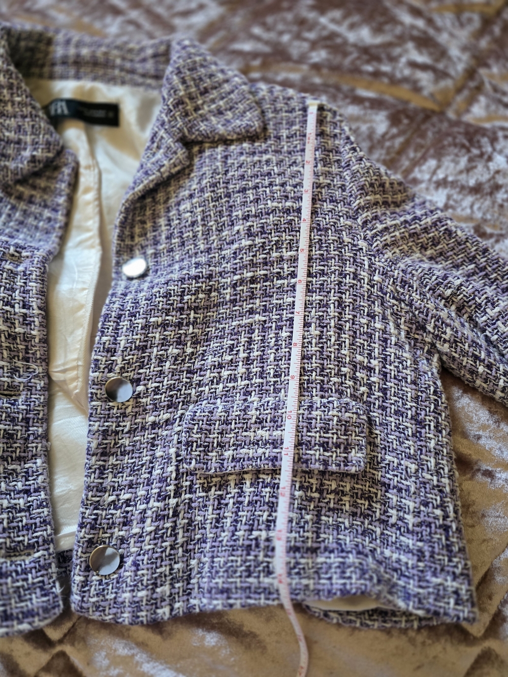 Zara Lavender Tweed Button-Front Blazer